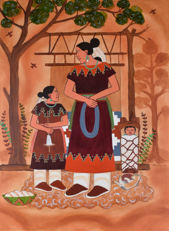 Beverly Blacksheep (Diné), At the Loom, c. 2007, acrylic. CSWS permanent collection, 2007:046.003