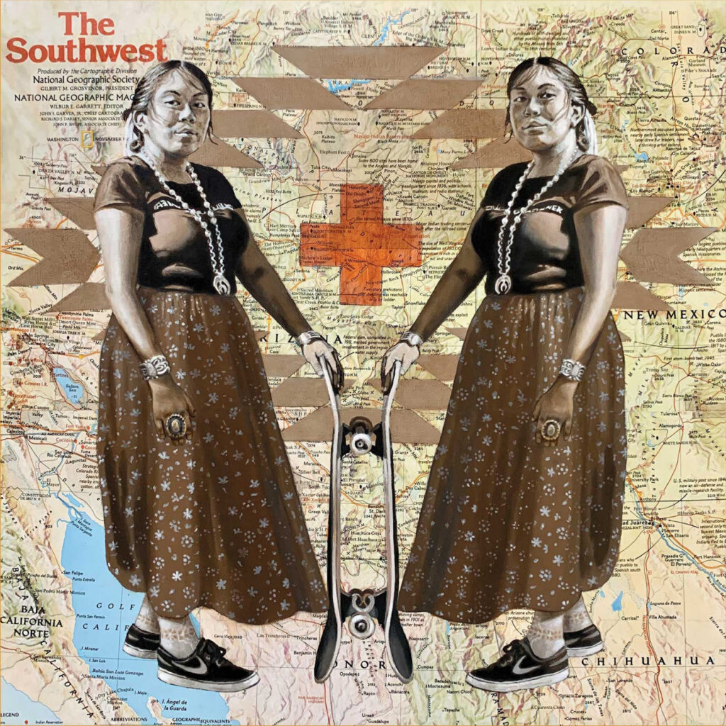 Karen Clarkson (Choctaw), The Wild Wild West, 2021, oil on paper. Courtesy of Blue Rain Gallery