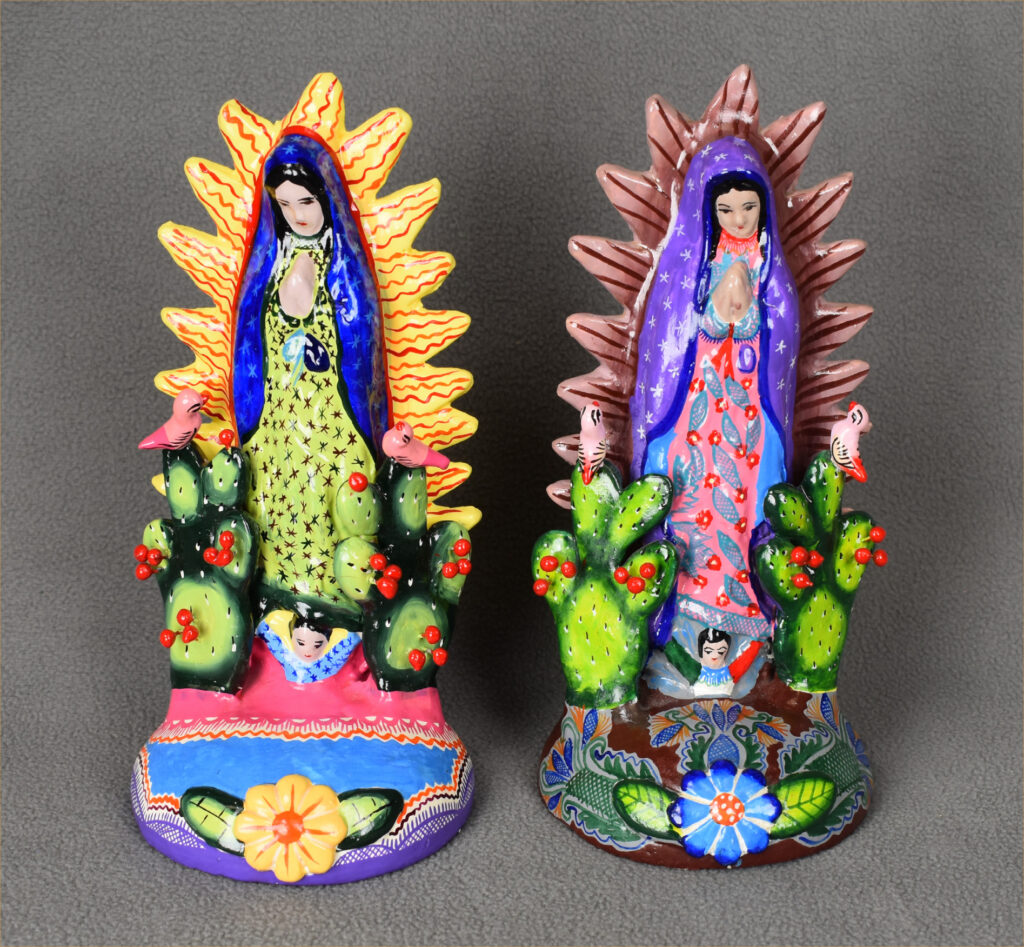 Artist Once Known, Virgen Lady de Guadalupe Candle Holders, date unknown, ceramic. CSWS permanent collection, 2001:03008A-B